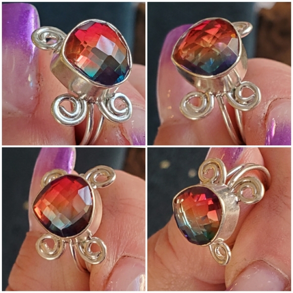 3ct Multi-Facet Tri-Colored Tourmaline Ring Size 7 - Picture 4 of 7